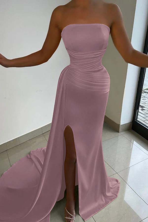 Yellow Strapless Prom Dress Court With Split