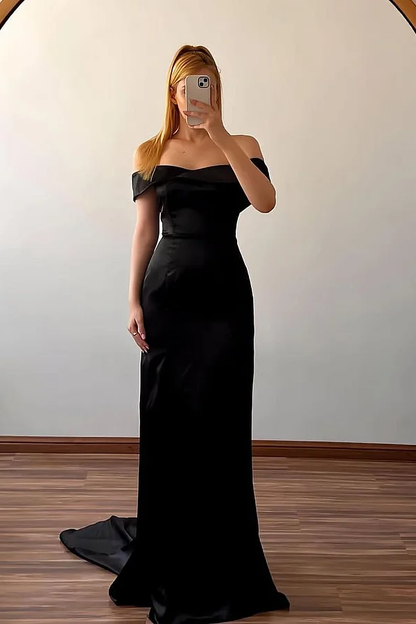 Mermaid Black Sleeveless Strapless Off-Shoulders Prom Dress