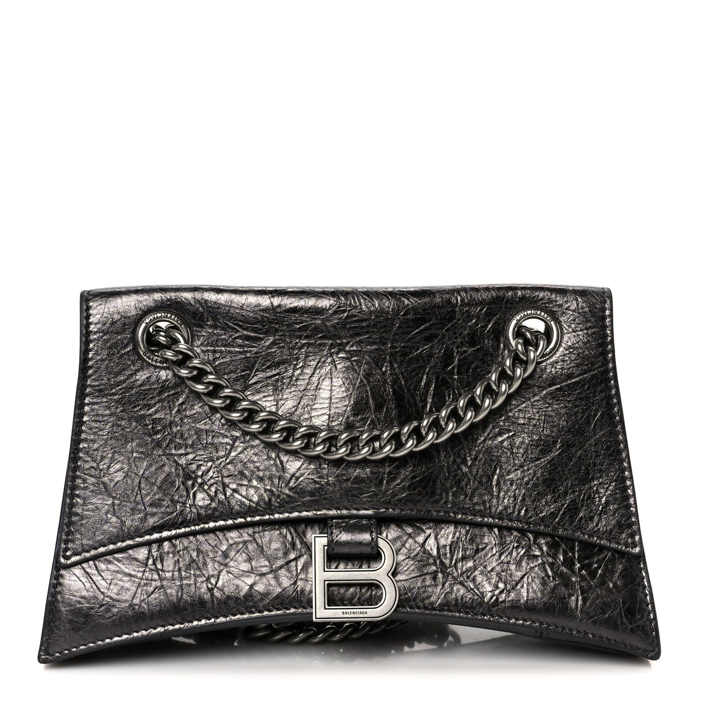 Metallic Crushed Calfskin Quilted Small Crush Chain Bag Steel Grey