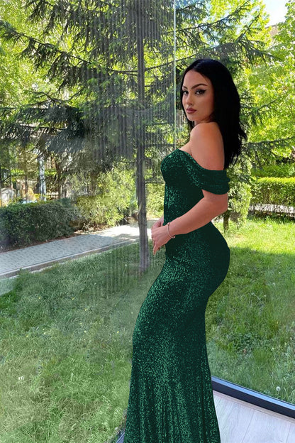 Elegant Split Long sleeves V-Neck Mermaid Prom Dress With Sequins