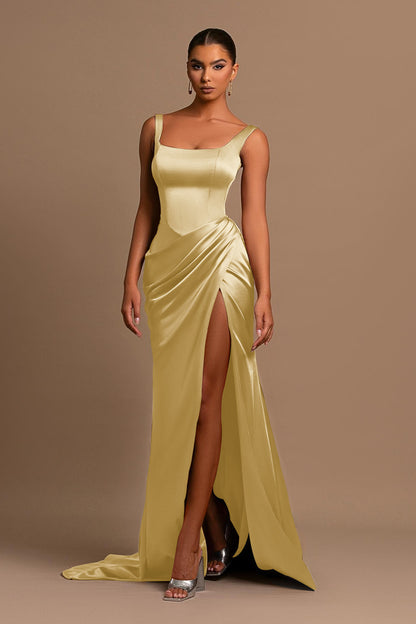 Dusty Rose Spaghetti-Straps Square Neck Mermaid Prom Dress Online