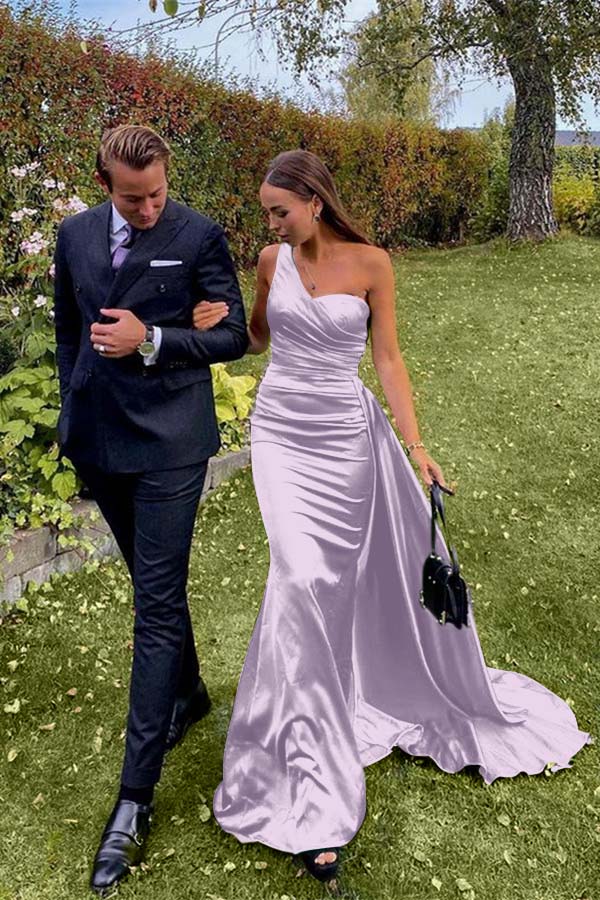 One Shoulder Green Prom Dress Long