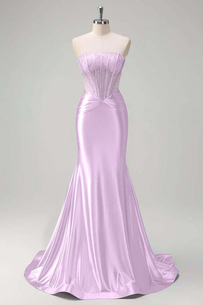 Gorgeous Strapless Sleeveless Mermaid Prom Dress With Beading