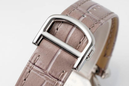 pasha 30mm quartz stainless steel pink dial light brown leather
