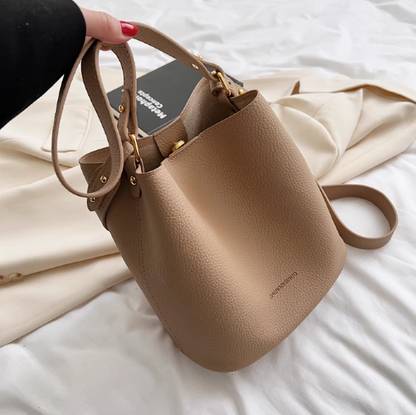 Simple soft leather commuter bucket bag ED0198