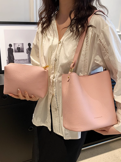 Simple soft leather commuter bucket bag ED0198