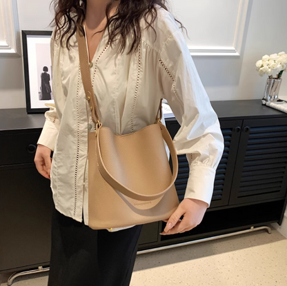 Simple soft leather commuter bucket bag ED0198