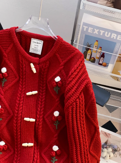 Crochet round neck cardigan sweater ED0299