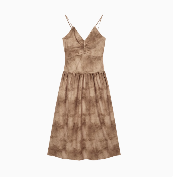 Brown A-line halter neck suspender V-neck backless dress ED0475