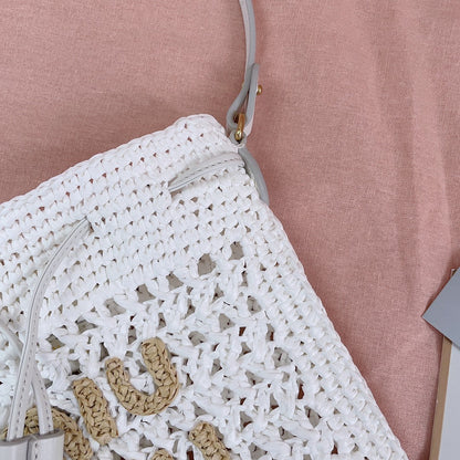 miu bucket bag 20cm white woven fabric