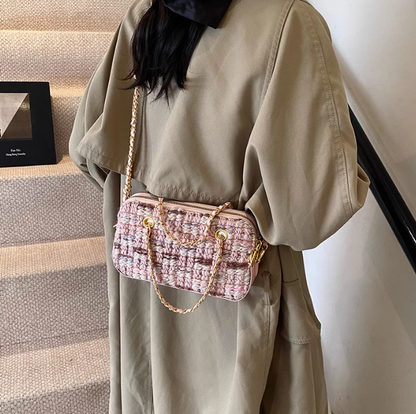Gentle pink small square bag knitted chain bag ED01434