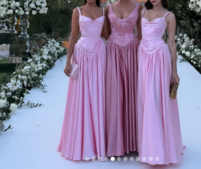 Elegant Spaghetti Straps A Line  Prom Dress Satin Pink Long Bridesmaid Dresses ED01409
