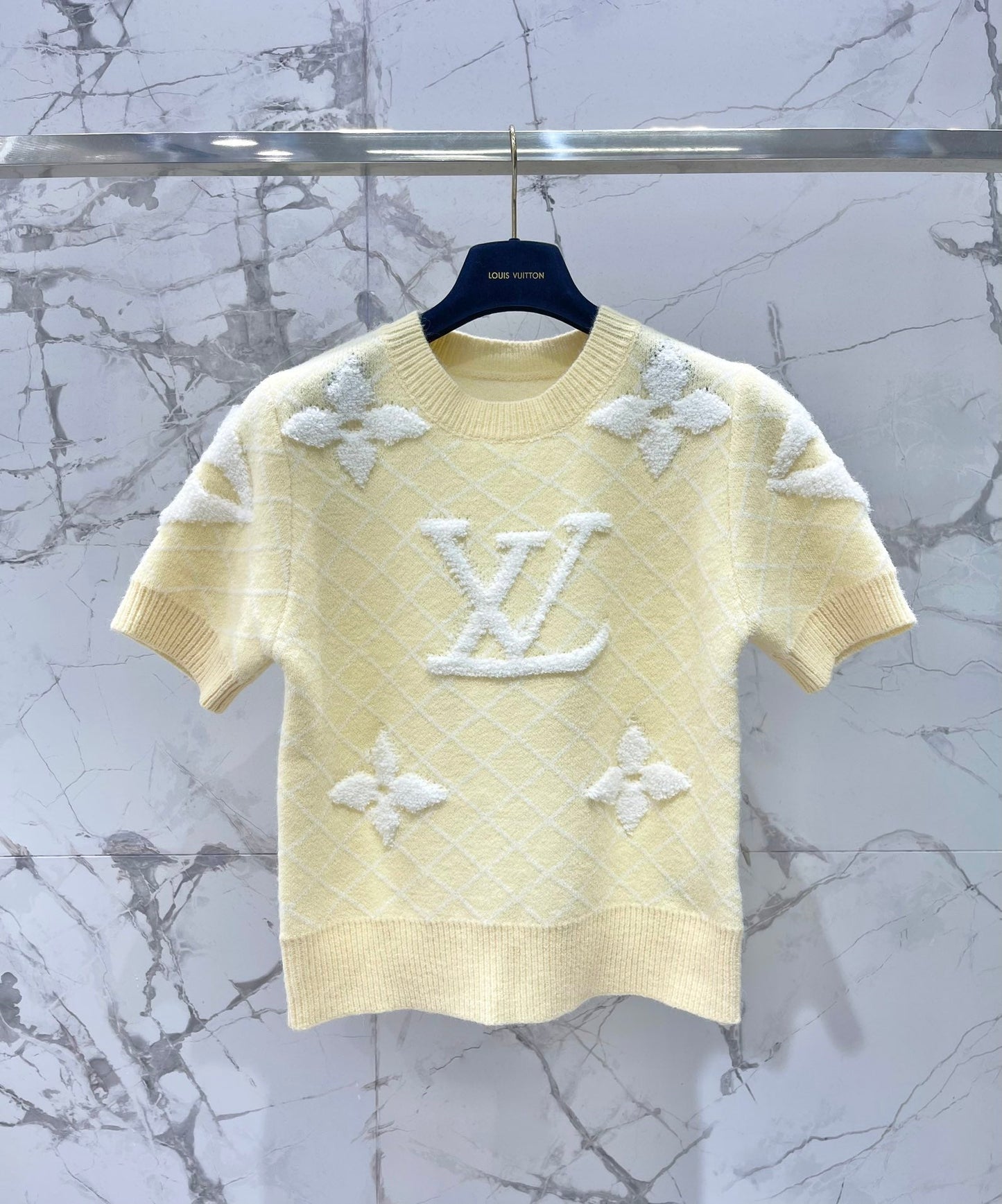 LV Flower T Shirt Light Yellow Polyamide Wool