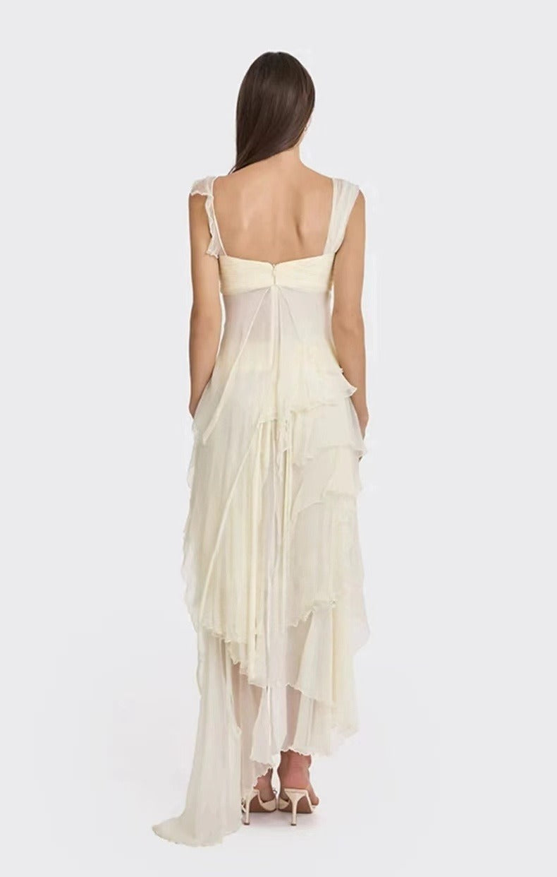 Gentle A Line Two Piece Appliques Tiered Ivory Chiffon Party Dress Evening Dress SH2886