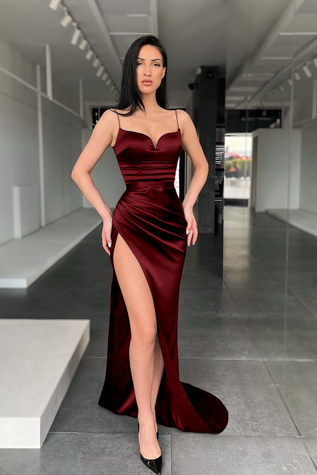 Mermaid Black Spaghetti-Straps Prom Dress With Slit