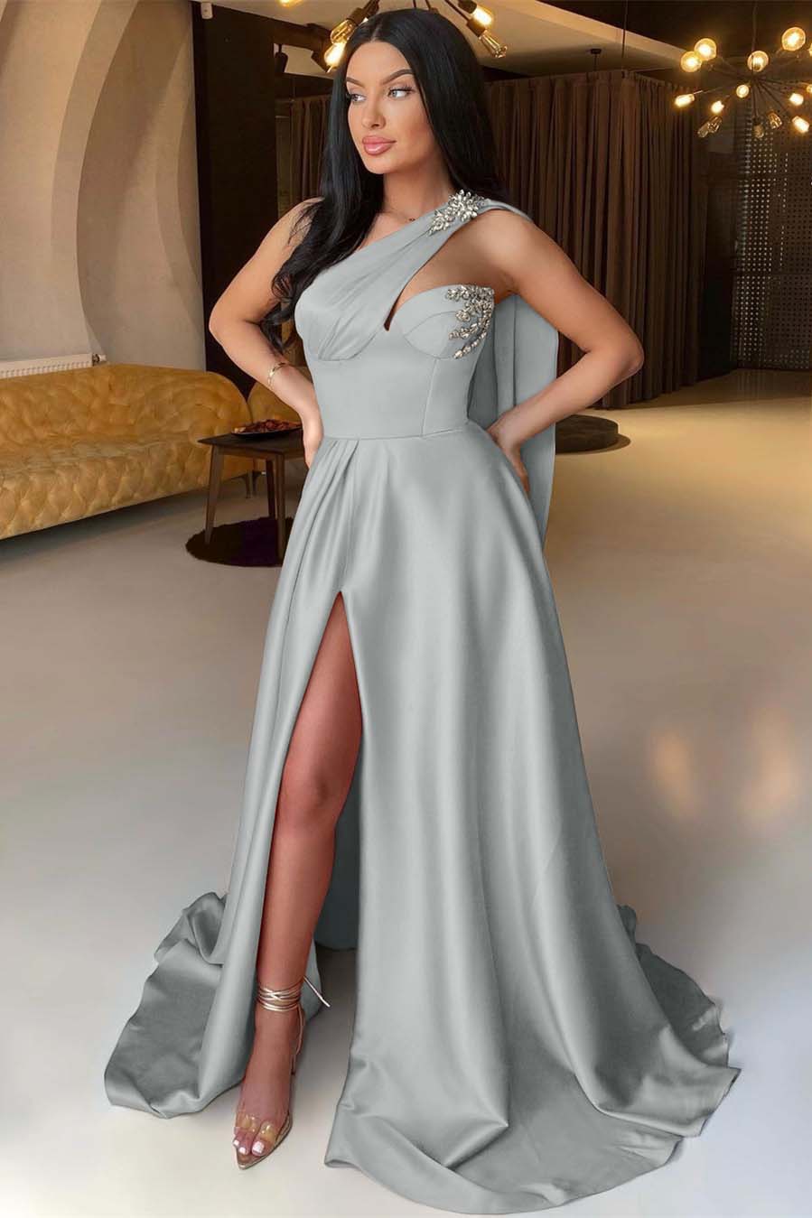 Front Slit One Shoulder Mermaid Prom Dress With Beadings Online