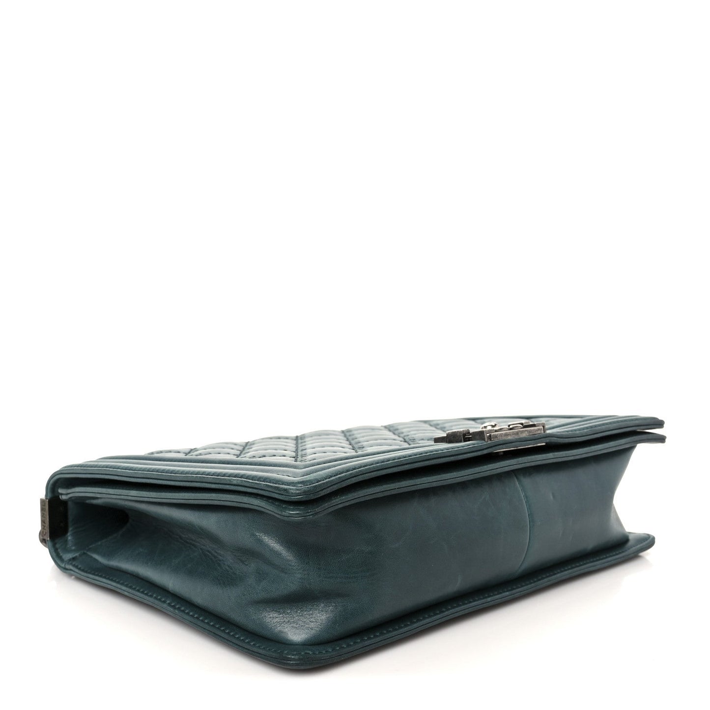 Calfskin Quilted Double Stitch Large Boy Flap Green