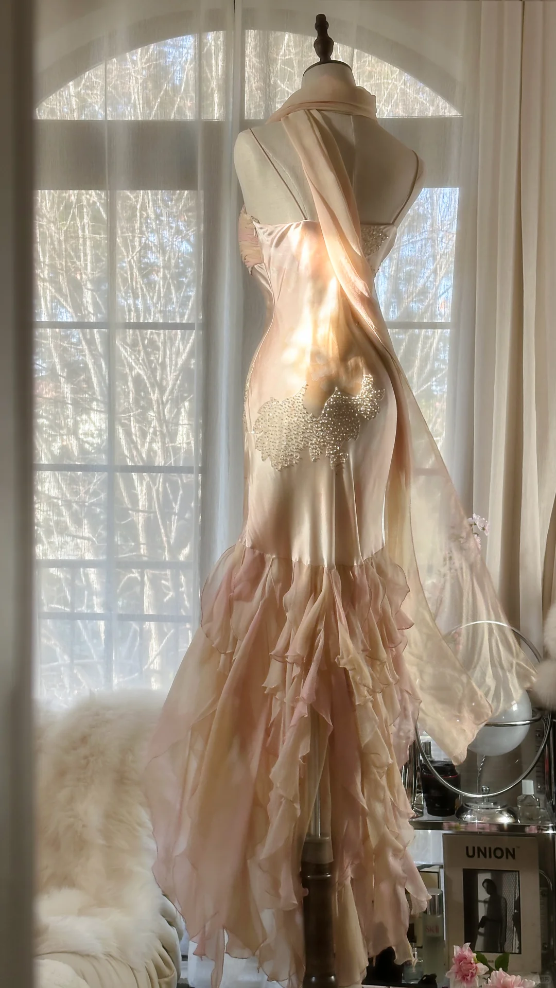 Fairy Mermaid Spaghetti Strap Beaded Ruffle Chiffon Long Prom Dress Evening Dress SH2981