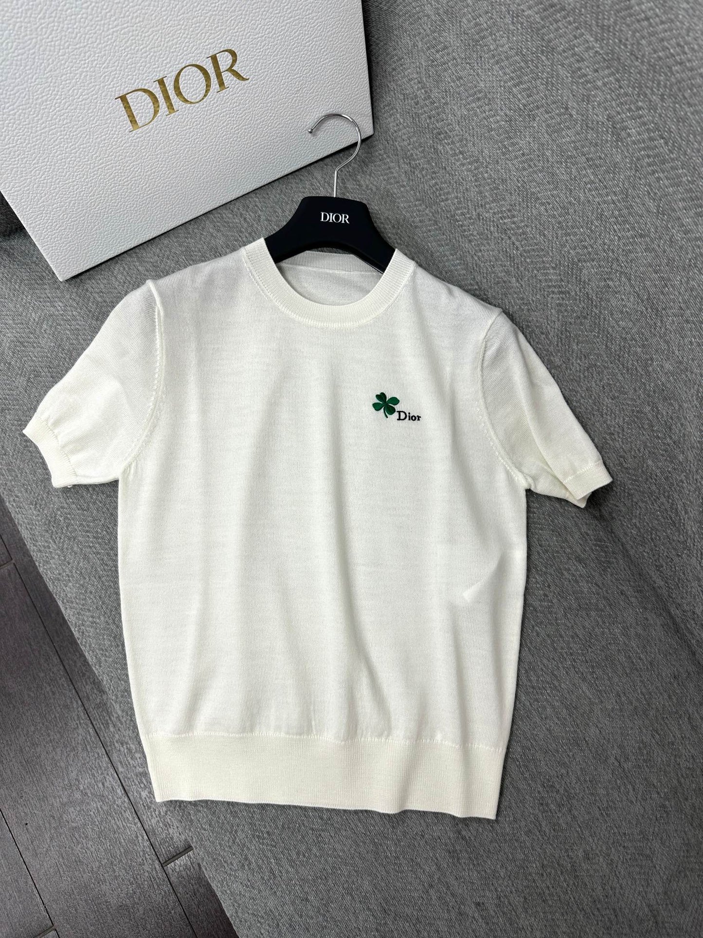 CD Fitted Short-Sleeved Sweater White Wool 345327