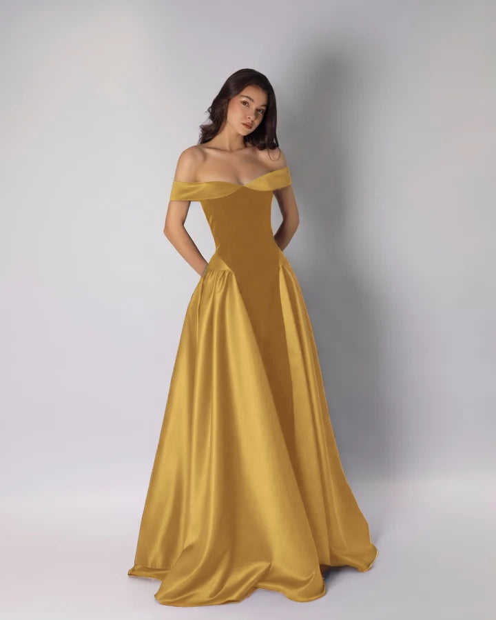 Classic Dark Purple Off-The-Shoulder Pleated A-Line Evening Dress