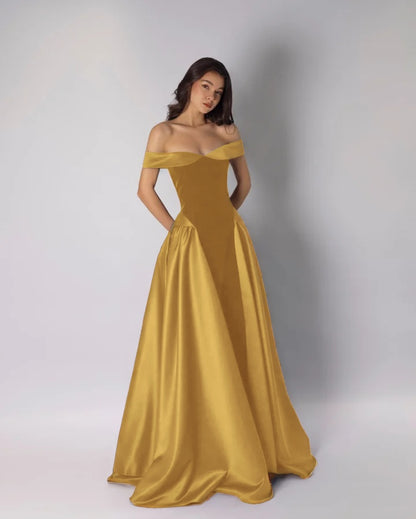Classic Dark Purple Off-The-Shoulder Pleated A-Line Evening Dress