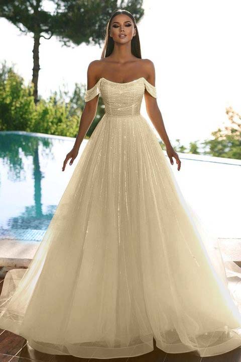 Sleeveless Strapless Off-Shoulders A-Line Sequins Prom Dress