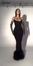 Black Strapless Long Prom Dress Sleeveless with Sequins