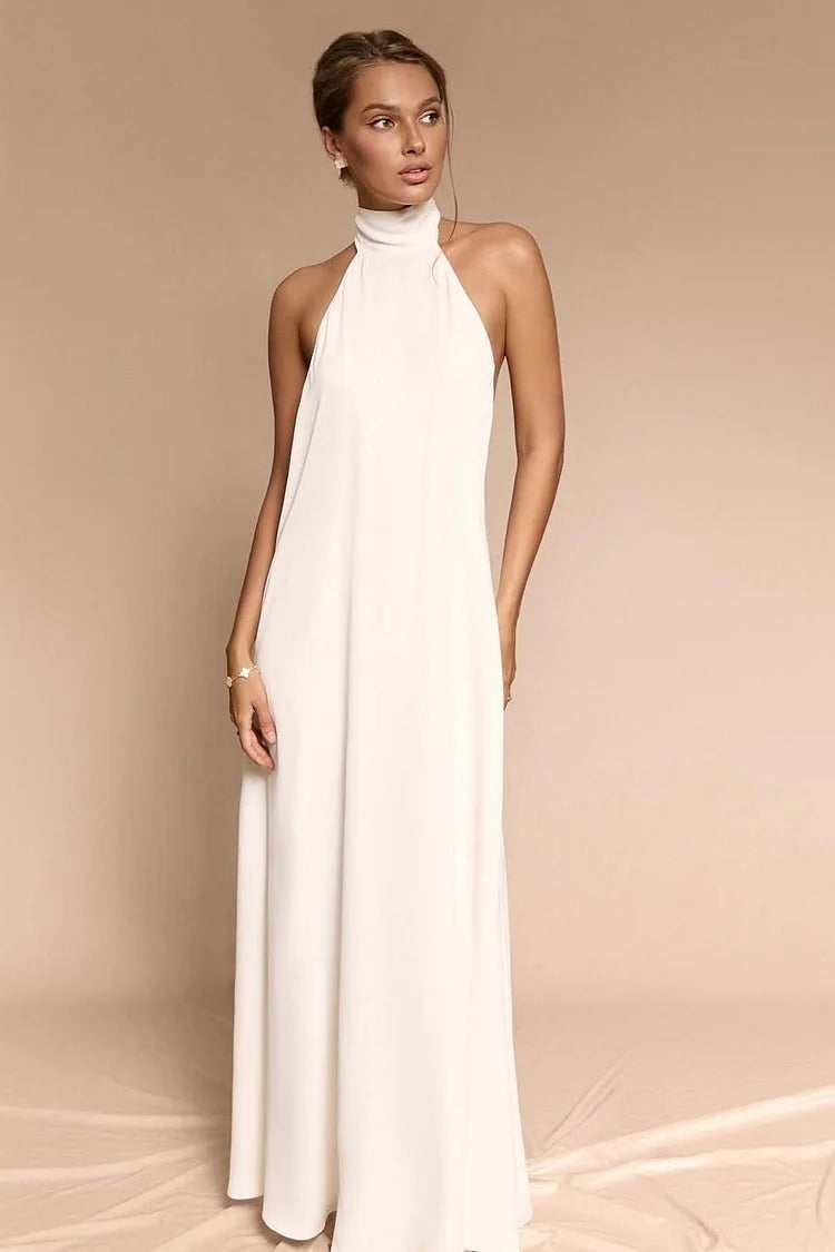 Stunning Halter Backless Sleeveless Long Prom Dress With Pleated