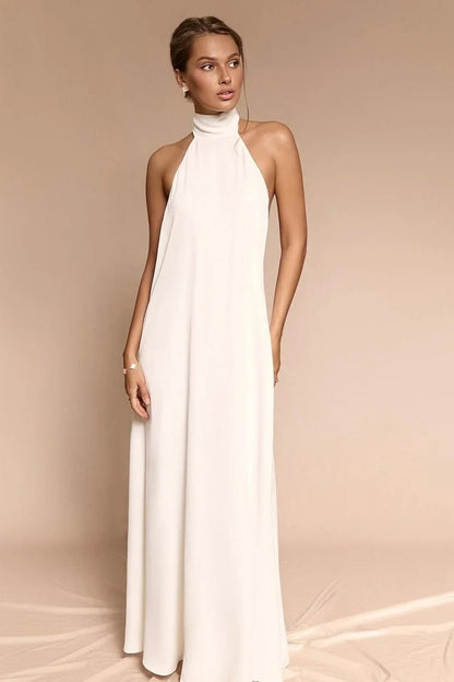 Stunning Halter Backless Sleeveless Long Prom Dress With Pleated