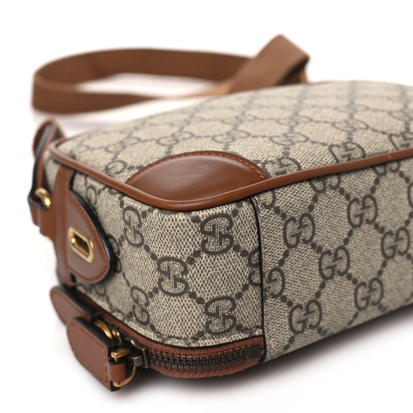GG Supreme Monogram Textured Calfskin Emblem Mini Crossbody Beige Dark Brown