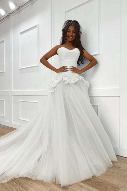 Pink Sweetheart Mermaid Evening Dress in Satin and Tulle with Bows