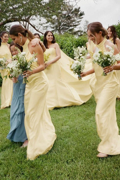 Simple Sheath Halter White Satin Open Back Evening Dress Bridesmaid Dress SH2694