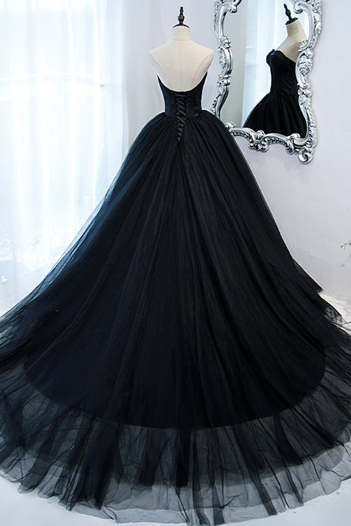 Elegant Black Sweetheart Long Evening Dress Ball Grown With Sleeveless