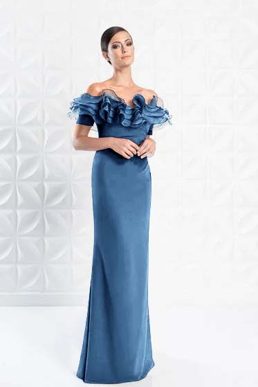Graceful Off-the-shoulder Blue Slimming Sleeveless Evening Dress