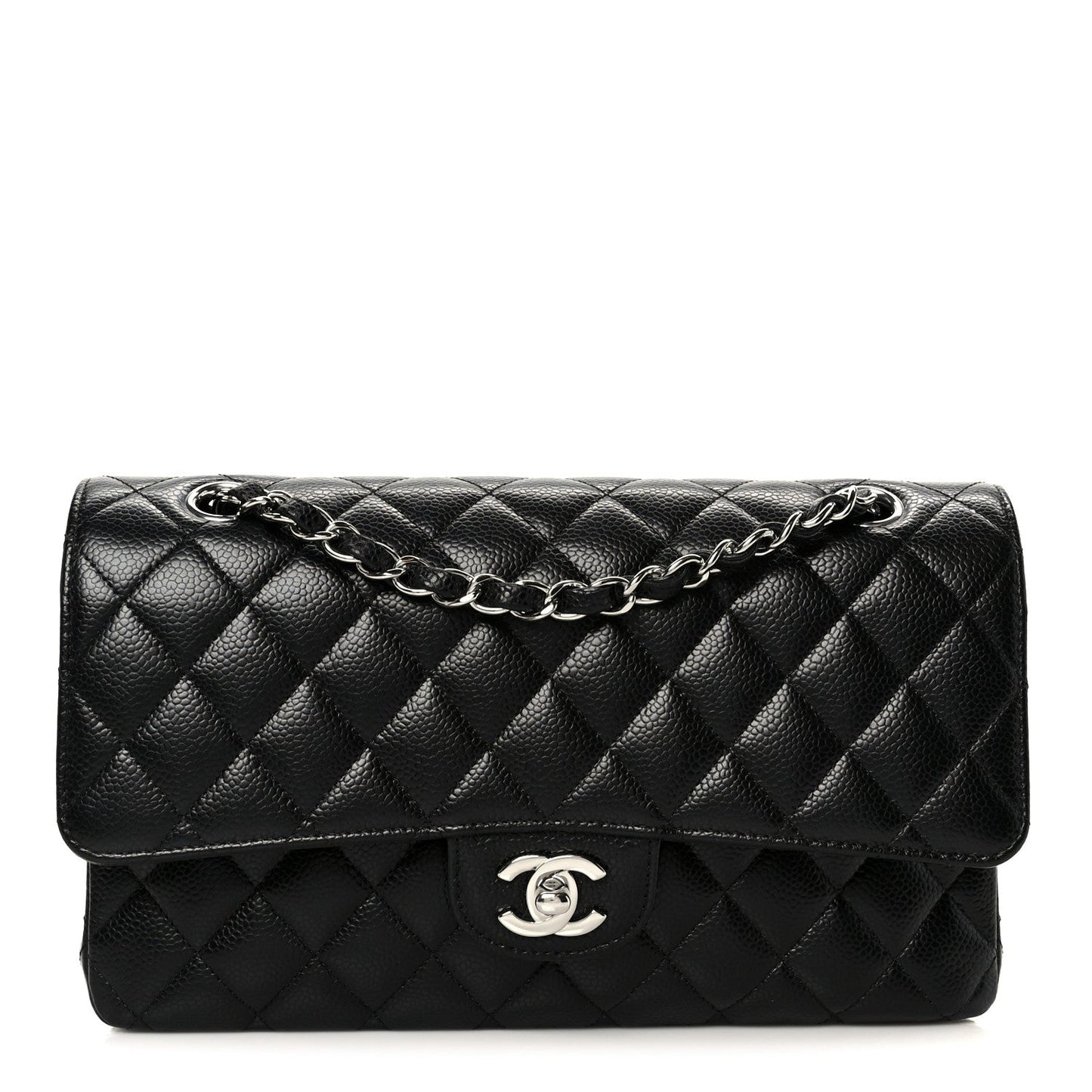 Caviar Quilted Medium Double Flap Black
