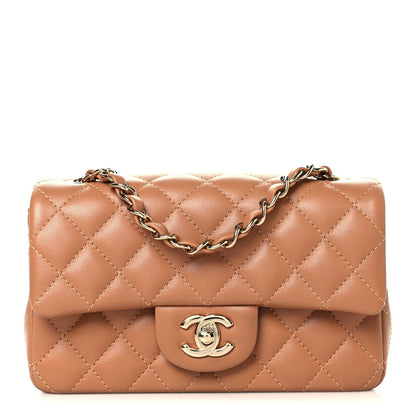 Lambskin Quilted Mini Rectangular Flap Brown
