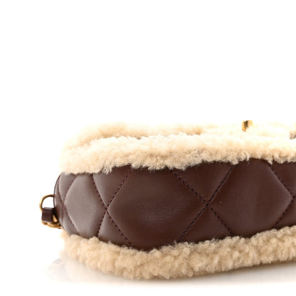 Shearling Lambskin Quilted Mini Furry Coco Flap Beige Dark Brown