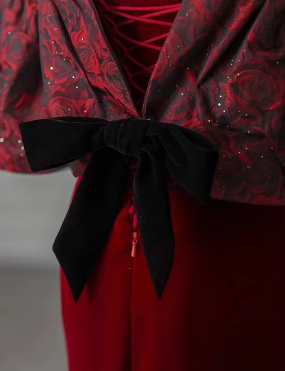 Charming Red Off Shoulder Velvet Mermaid Long Formal Party Dress MD7415
