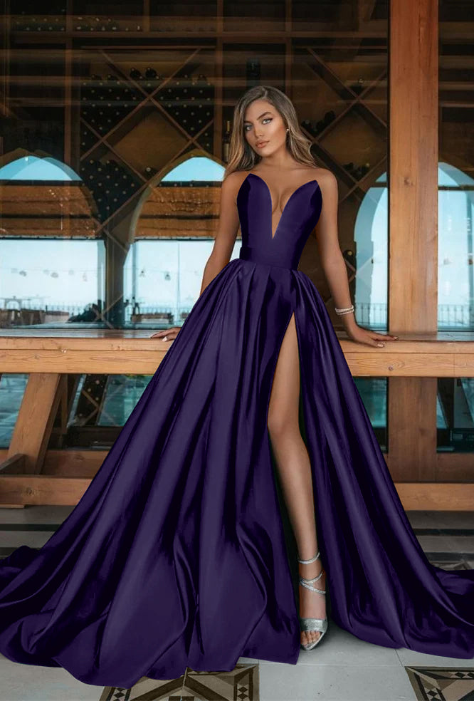 Long V-Neck Emerald Green Prom Dress With Split