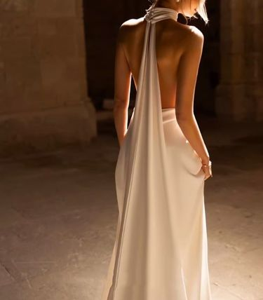 Simple White Sleeveless Halter Straps Deep V-Neck Prom Dress
