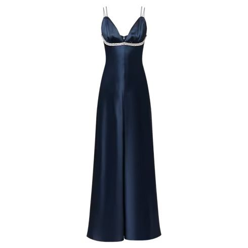 Dark Navy Straps A-Line Satin Long Party Dress Formal Evening Dress, D824