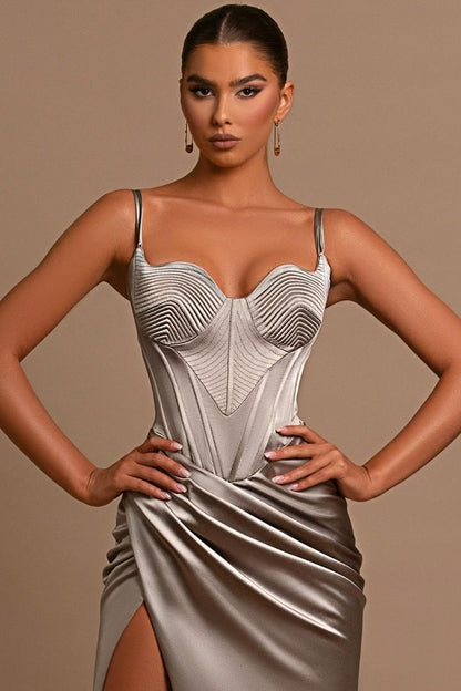 Sliver Sweetheart Evening Dress Sleeveless Designed