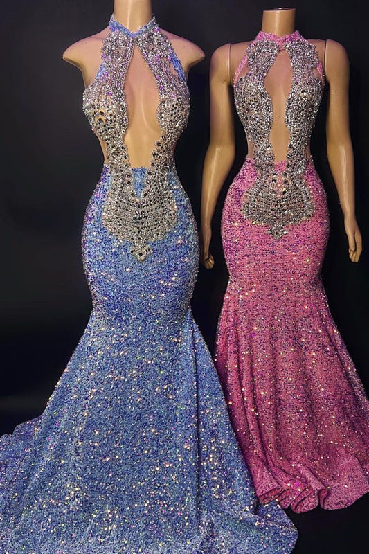 Beaded Sequins High Neck Mermaid Prom Dress With Appliques