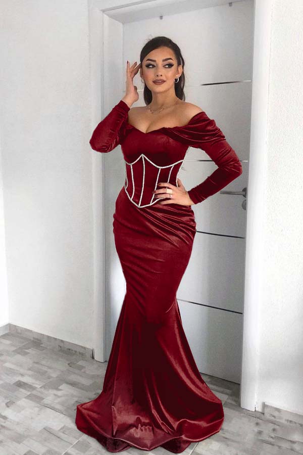 Emerald Long Sleeves Mermaid Evening Dress With Appliques