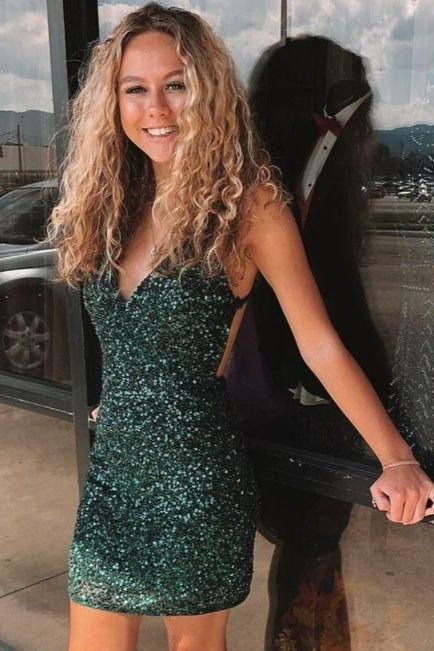 V-neck Spaghetti Straps Backless Sexy Cocktail  Homecoming Dresses