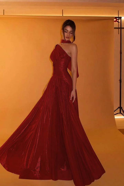 Charming One Shoulder Sleeveless Beaded Pleated Eevening Dress with Scarf