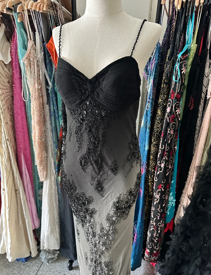 Gorgeous Black And Gray Gradient Beaded Chiffon Long Prom Dress Evening Dress P4223