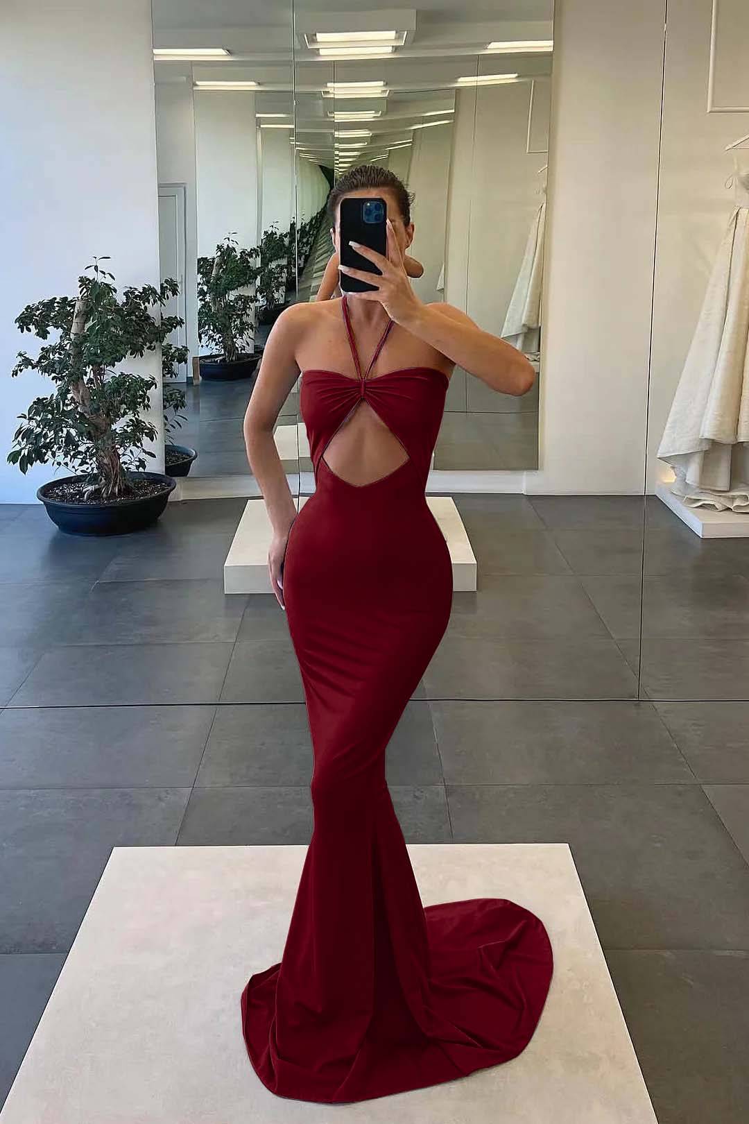 Blue Strapless Mermaid Evening Dress With Sleeveless Online Halter