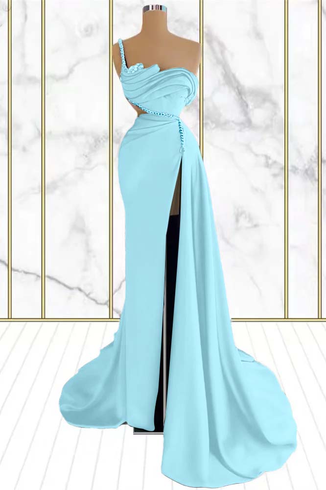 Emerald Rhinestone Mermaid One Shoulder Prom Dress With Split