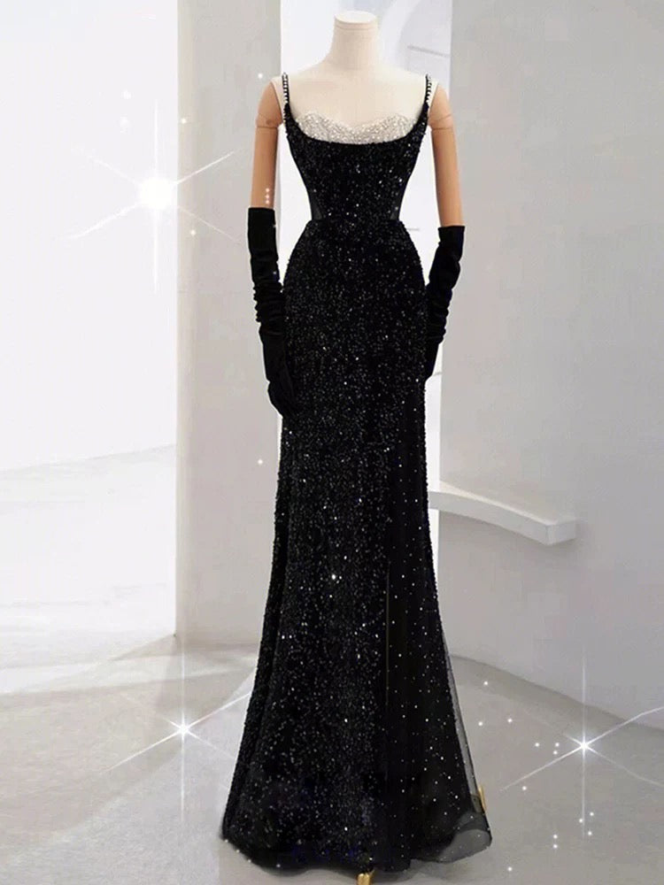Beautiful Mermaid Straps Slit Burgundy Long Prom Dress P1366